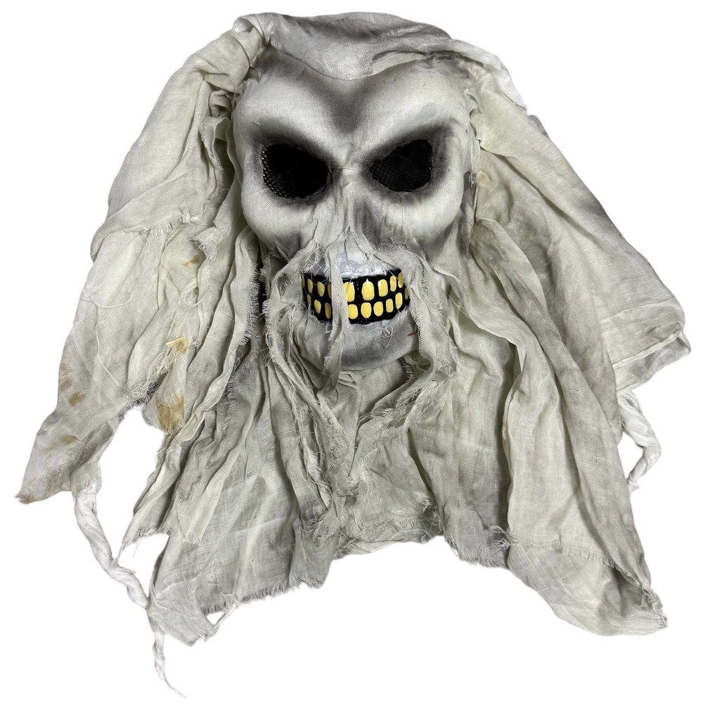 Vintage Skull Phantom Ghost‎ Mask Shredded Hood Scary Halloween Costume